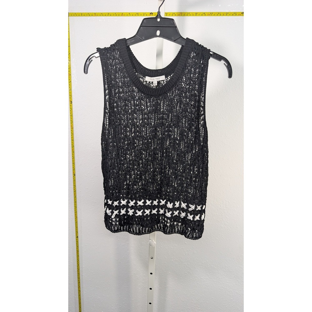 Love Tree Black Open Weave Crochet Knit Sleeveless Top Whipstitch Hem Large